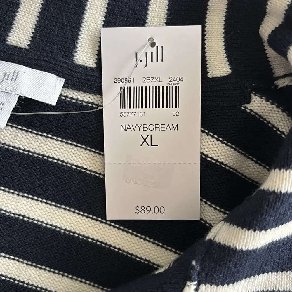 NWT J Jill Collared Striped V-Neck Pullover Sweater Nautical Size XL